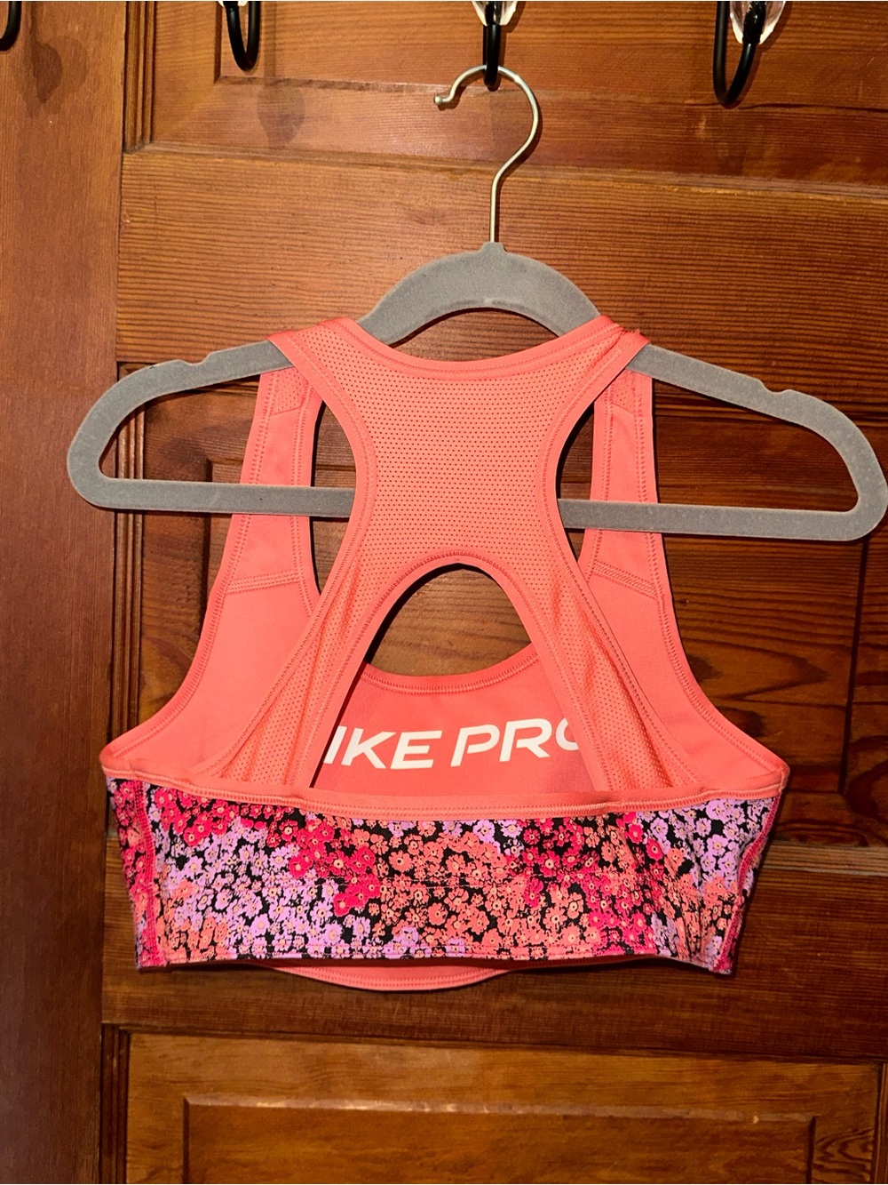 Nike Coral and Pink Floral Racerback Sports Bra - Picture 2 of 2